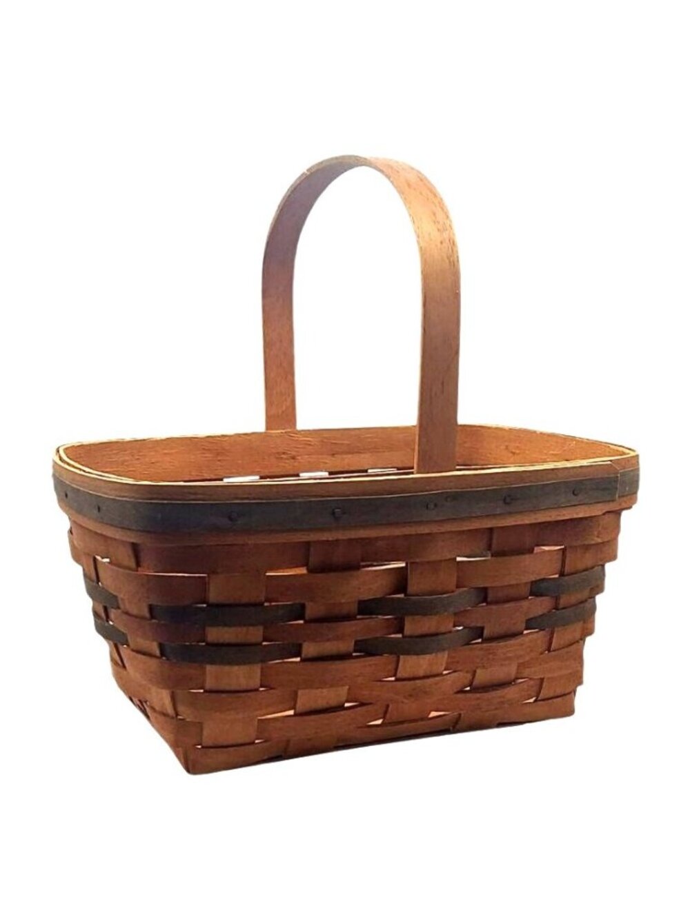 Longaberger Small Chore Basket Two Tone Woven Wood Handle Collectible USA 1991